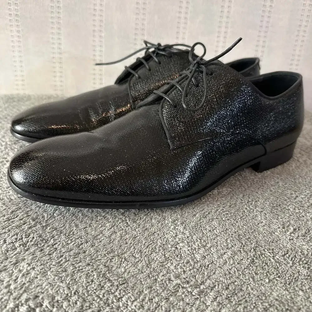 GIORGIO ARMANI Size 8 Black Solid Leather Lace Up Shoes